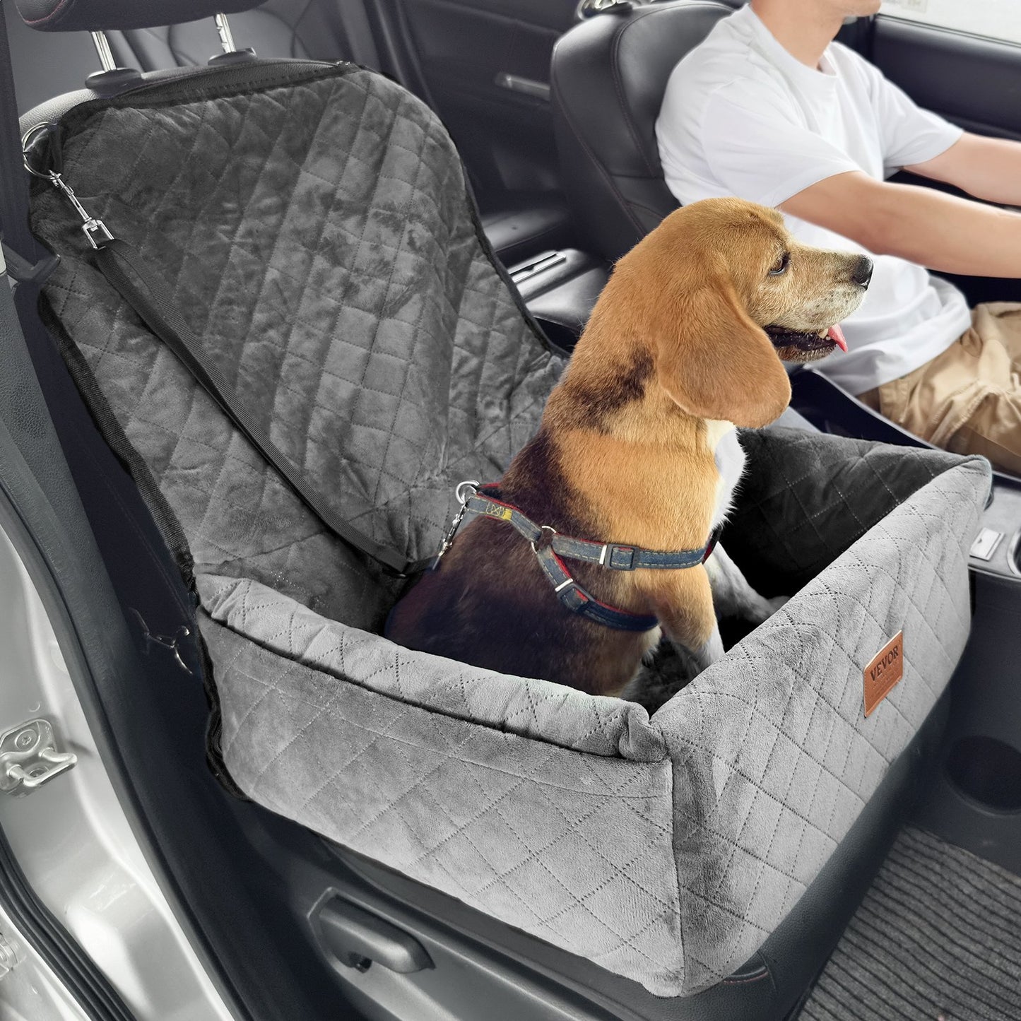 VEVOR Dog Booster Car Seat Pet Car Seat For Small Medium Dog Up To 40 Lbs Gray